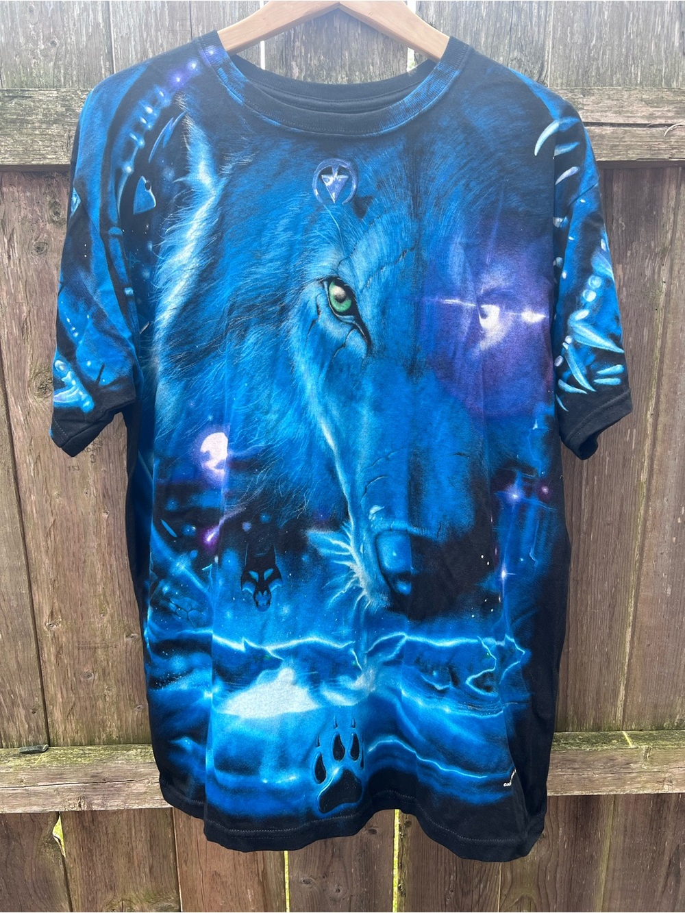 Liquid blue wolf shirt
